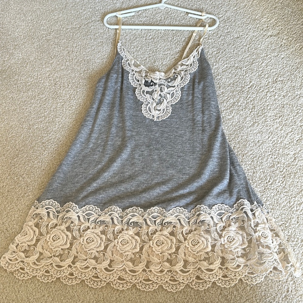 Gray and cream lace tank top